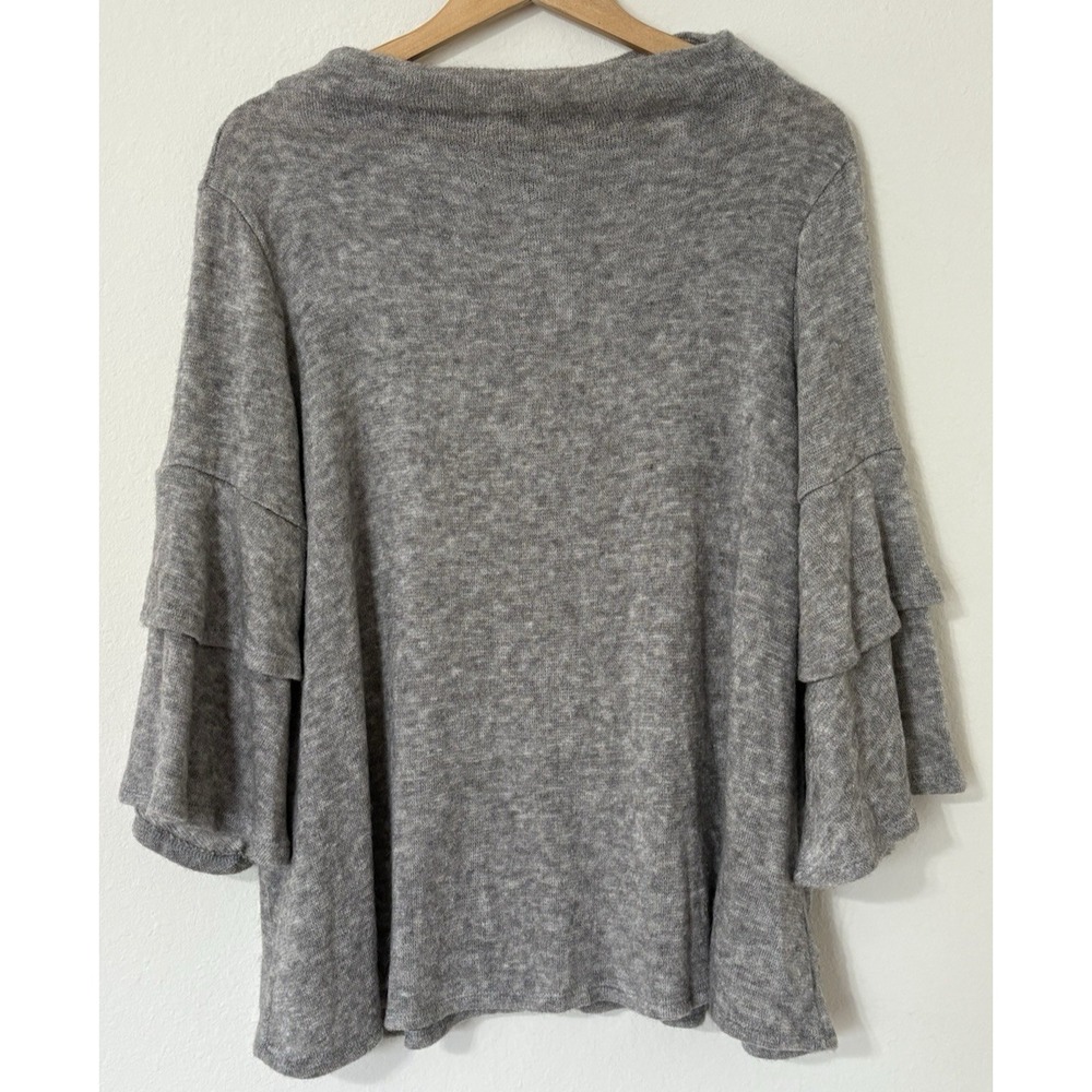 Angora Tiered Bell 3/4 Sleeve Knit Pullover Boho Sweater